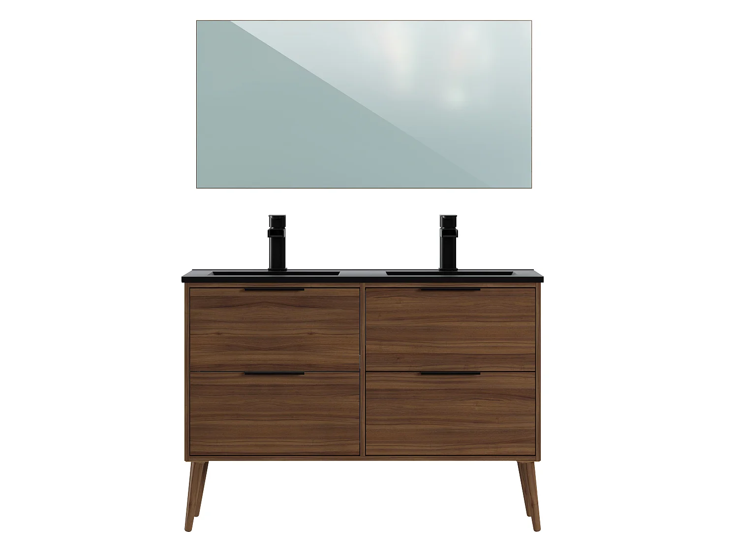 Meuble de Salle de Bain avec 4 Tiroirs coloris Noyer - Longueur 122 x Profondeur 46 x Hauteur 87 cm