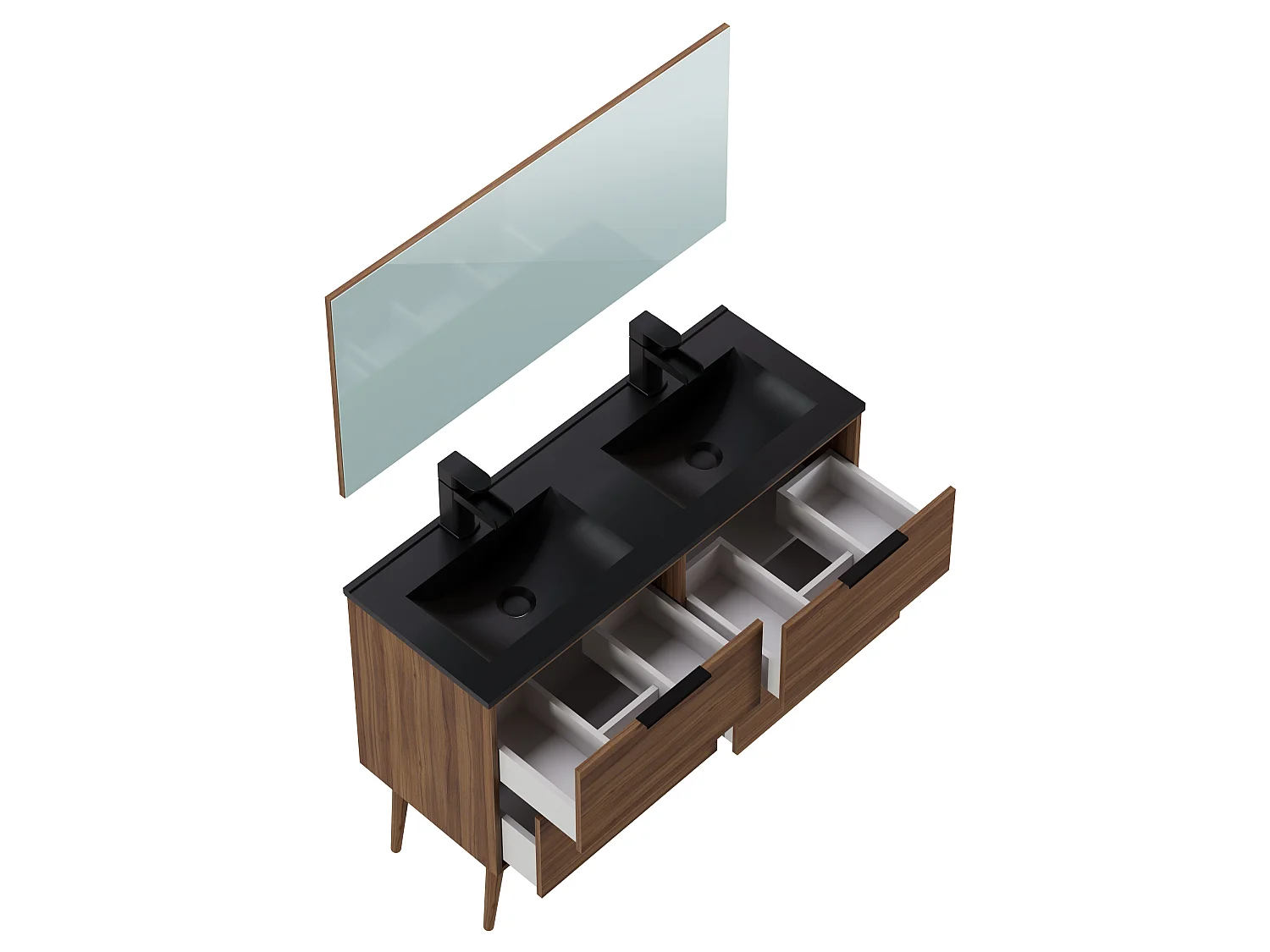 Meuble de Salle de Bain avec 4 Tiroirs coloris Noyer - Longueur 122 x Profondeur 46 x Hauteur 87 cm