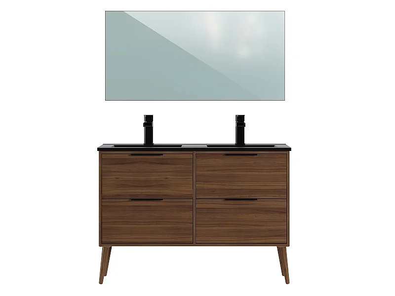 Meuble de Salle de Bain avec 4 Tiroirs coloris Noyer - Longueur 122 x Profondeur 46 x Hauteur 87 cm