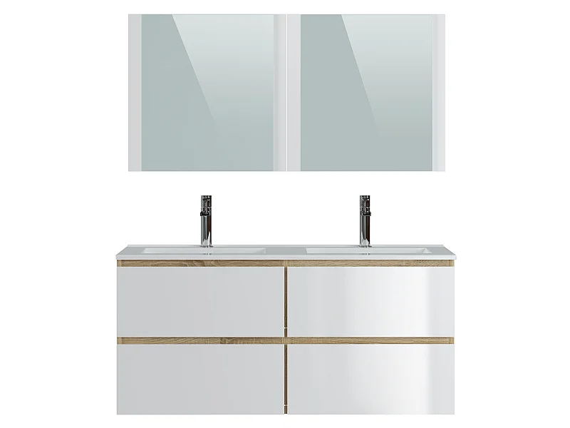 Meuble de salle de bain 120 cm coloris Blanc et chêne - Longueur 122 x Profondeur 46 x Hauteur 57 cm