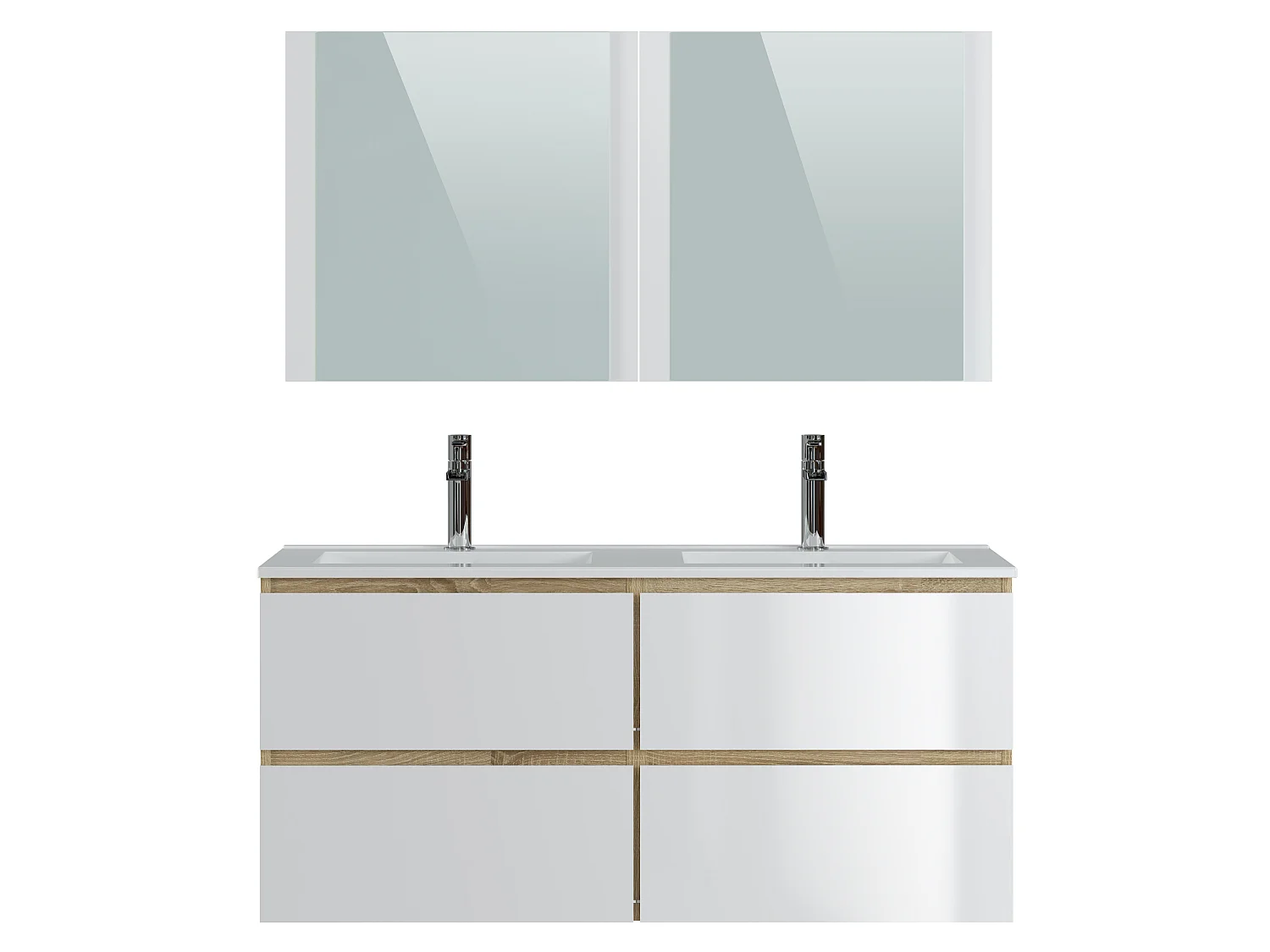 Meuble de salle de bain 120 cm coloris Blanc et chêne - Longueur 122 x Profondeur 46 x Hauteur 57 cm