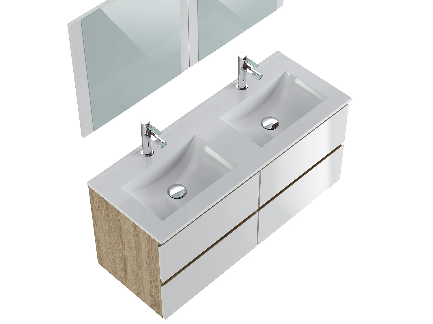 Meuble de salle de bain 120 cm coloris Blanc et chêne - Longueur 122 x Profondeur 46 x Hauteur 57 cm