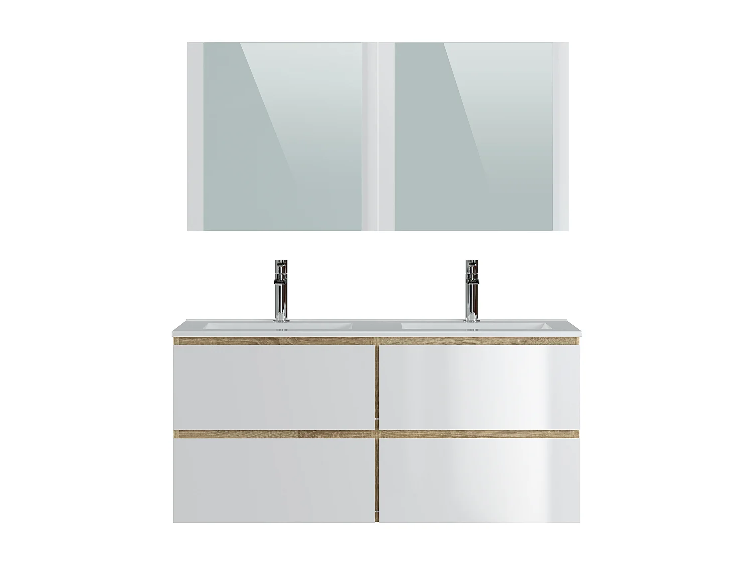 Meuble de salle de bain 120 cm coloris Blanc et chêne - Longueur 122 x Profondeur 46 x Hauteur 57 cm