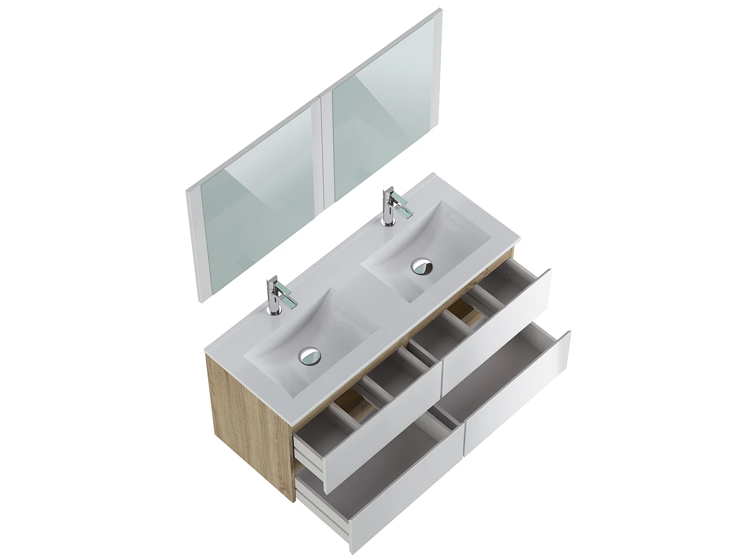 Meuble de salle de bain 120 cm coloris Blanc et chêne - Longueur 122 x Profondeur 46 x Hauteur 57 cm