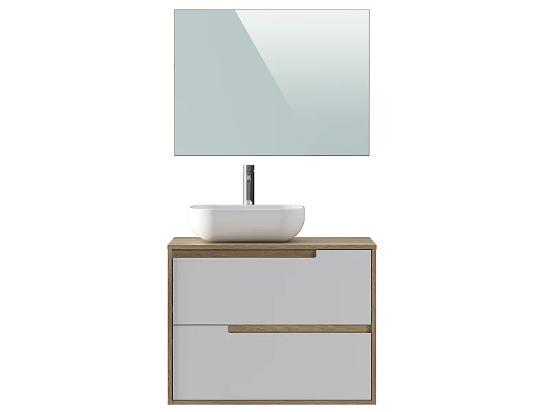 Meuble de salle de bain  80 cm coloris chêne méditerranéen et blanche - Longueur 80 x Profondeur 45 x Hauteur 49,5 cm