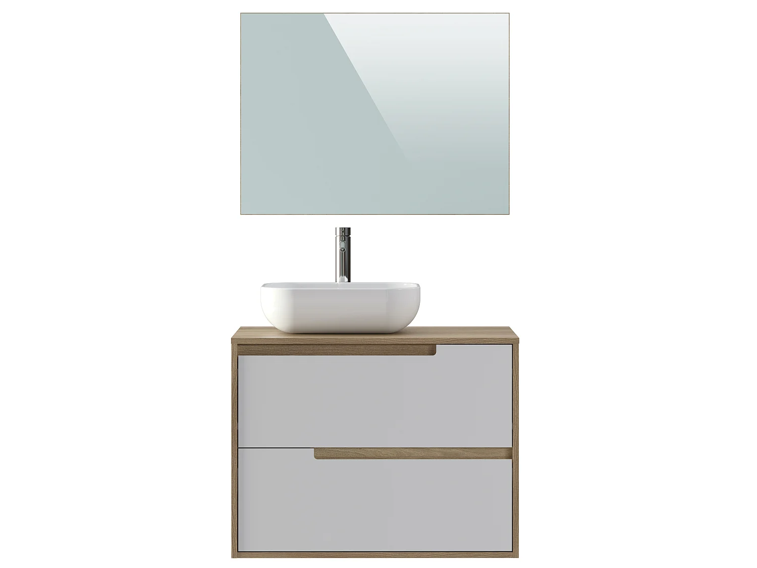 Meuble de salle de bain  80 cm coloris chêne méditerranéen et blanche - Longueur 80 x Profondeur 45 x Hauteur 49,5 cm