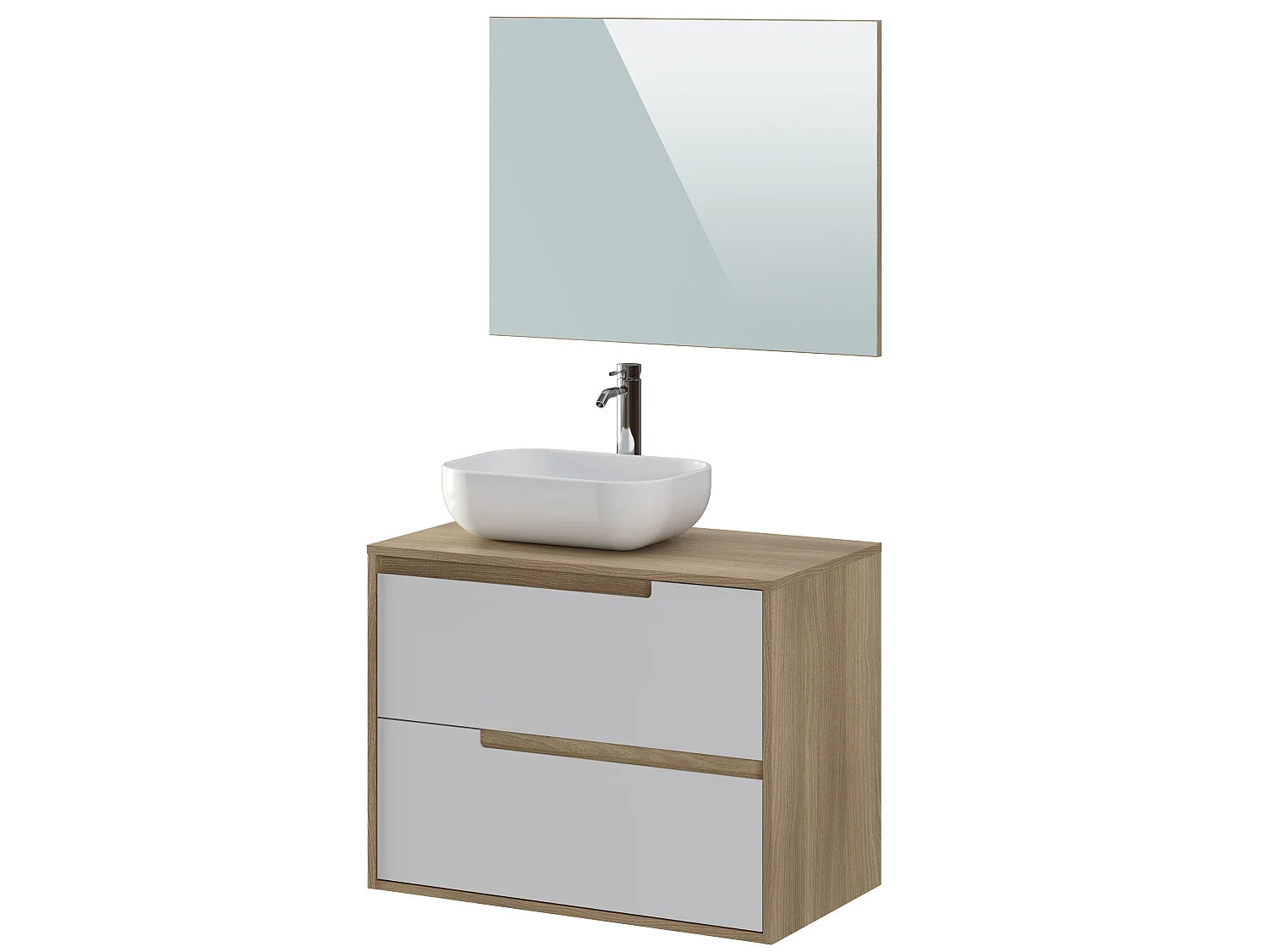 Meuble de salle de bain  80 cm coloris chêne méditerranéen et blanche - Longueur 80 x Profondeur 45 x Hauteur 49,5 cm