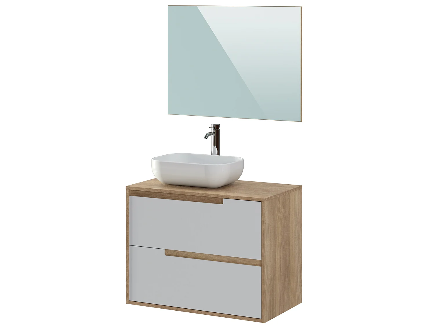 Meuble de salle de bain  80 cm coloris chêne méditerranéen et blanche - Longueur 80 x Profondeur 45 x Hauteur 49,5 cm