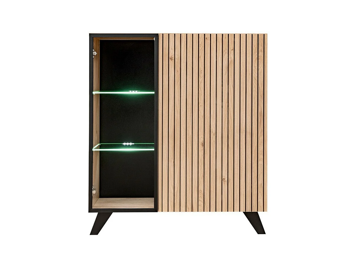Design lage vitrine NIELSEN - 2 deuren met ingebouwde LED-verlichting