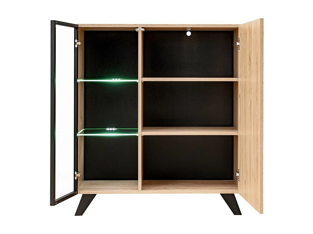 Design lage vitrine NIELSEN - 2 deuren met ingebouwde LED-verlichting
