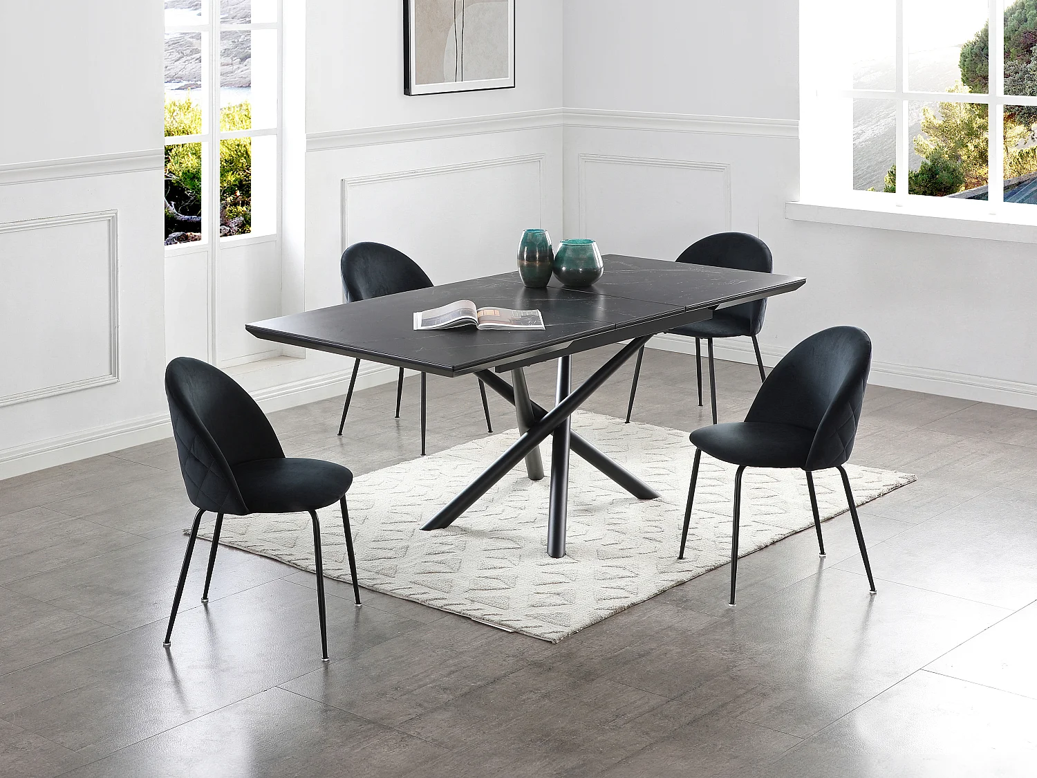 Lot de 2 chaises en velours et acier inoxydable - Noir - MELBOURNE