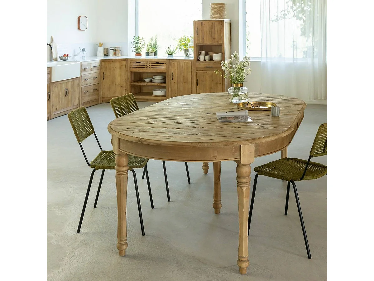 Table à manger avec allonges en bois recyclé Garance