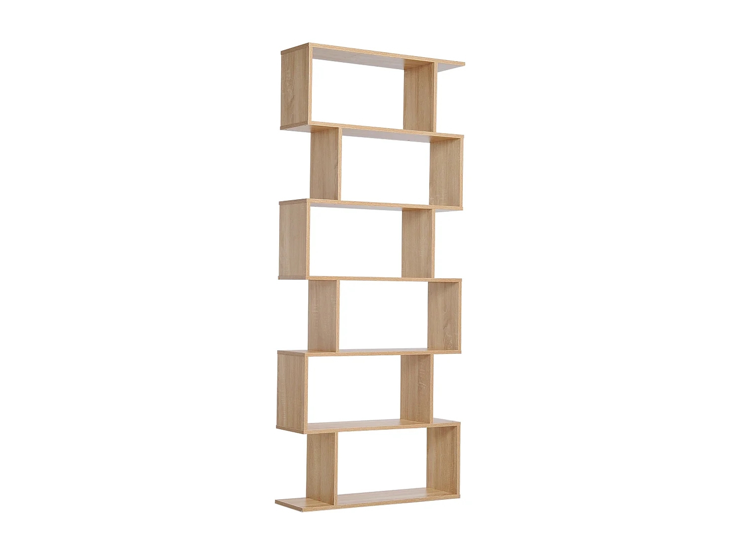 Bibliothèque étagère zig zag design contemporain 80L x 23l x 192H cm 6 niveaux coloris chêne clair