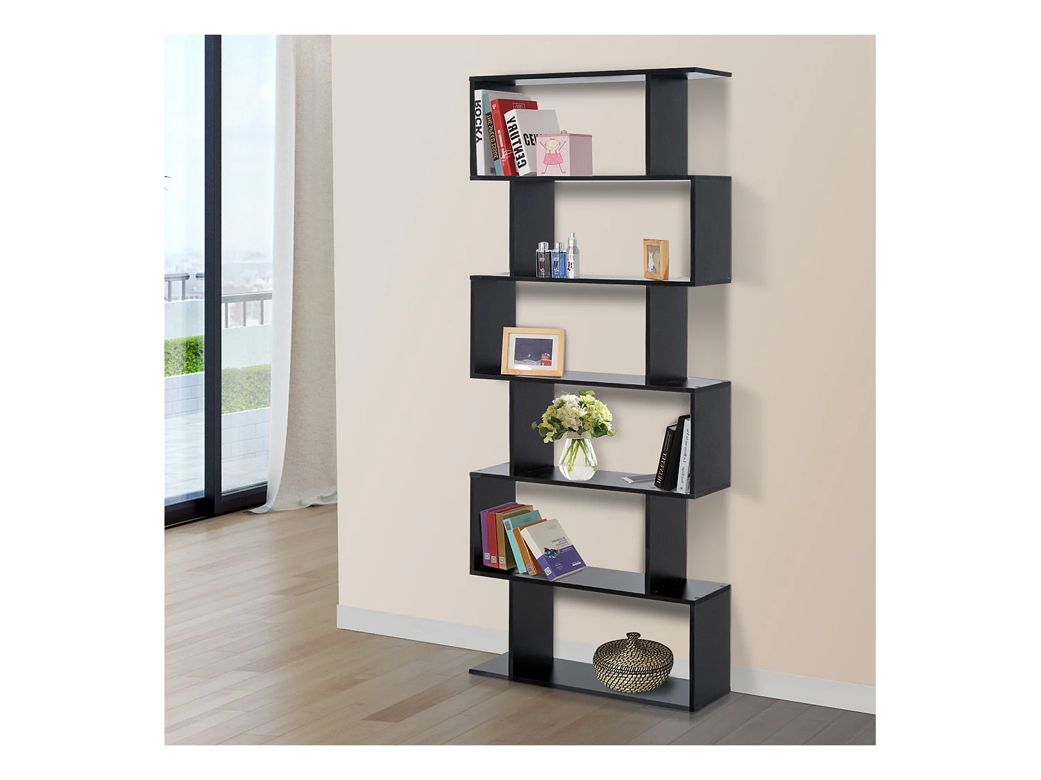 Bibliothèque étagère zig zag design contemporain 80L x 23l x 192H cm 6 niveaux noir