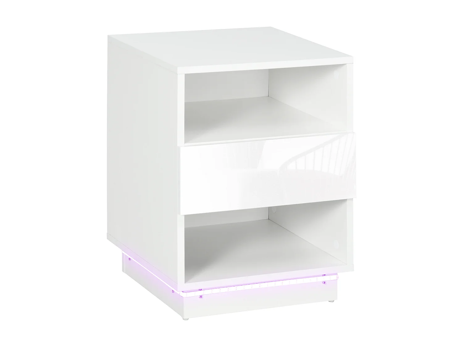 Table de chevet table de nuit LED - tiroir, niches, plateau - 40 x 40 x 55 cm - blanc brillant laqué
