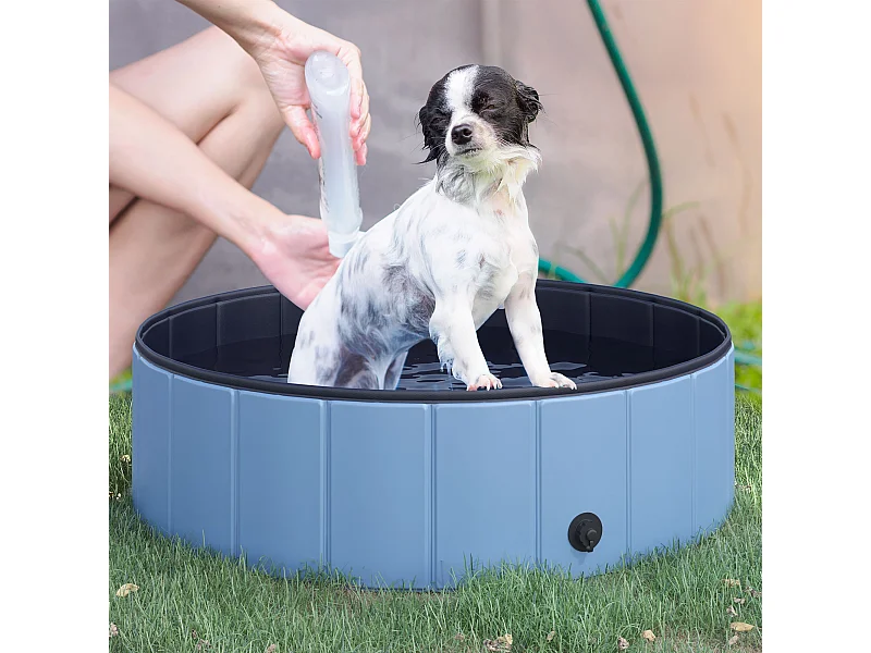 Piscine pour chien bassin PVC pliable anti-glissant facile à nettoyer diamètre 100 cm hauteur 30 cm bleu