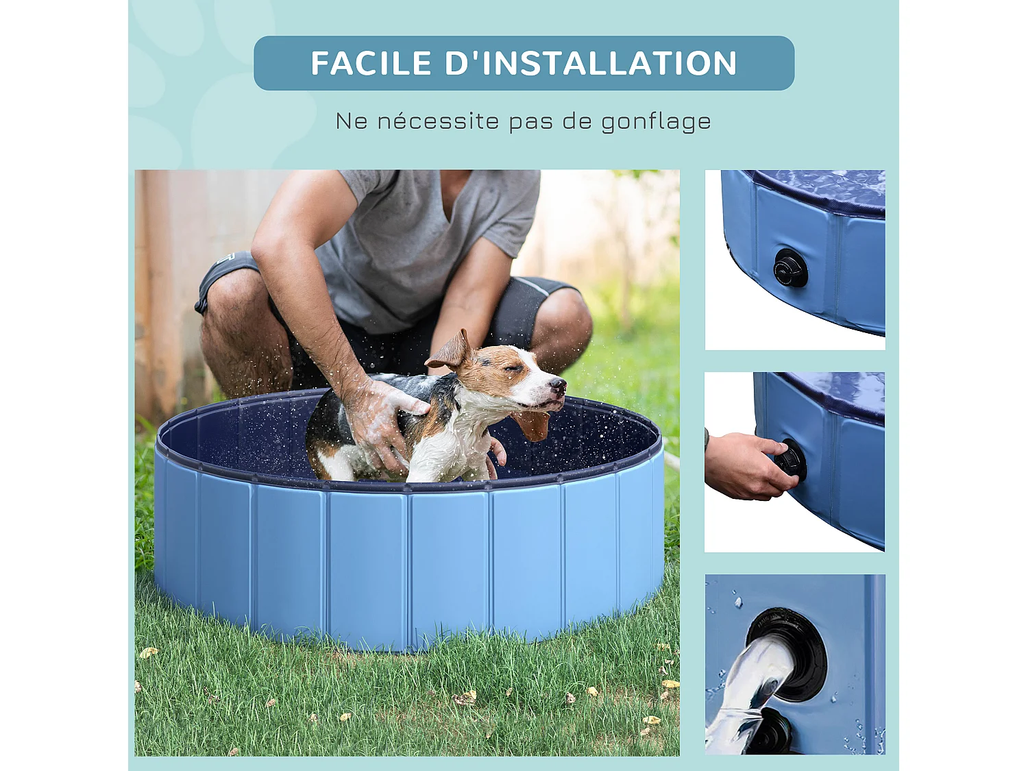 Piscine pour chien bassin PVC pliable anti-glissant facile à nettoyer diamètre 100 cm hauteur 30 cm bleu