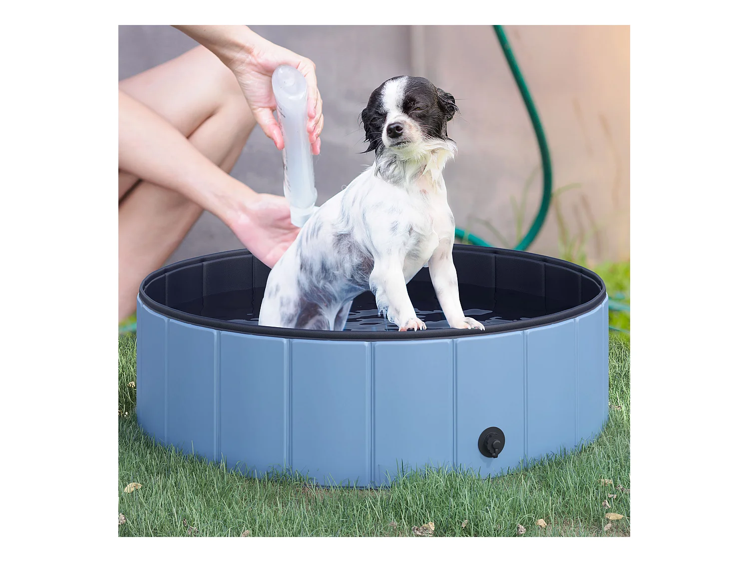Piscine pour chien bassin PVC pliable anti-glissant facile à nettoyer diamètre 100 cm hauteur 30 cm bleu
