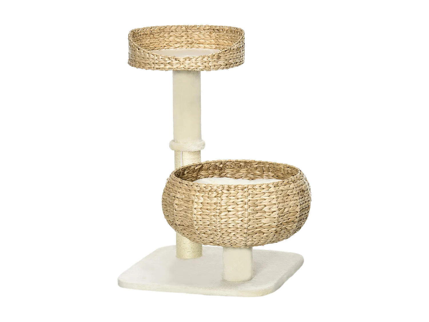 Arbre à chat griffoir 2 niveaux hauteur 72 cm poteau sisal avec niche et plate-forme 1 balle suspendue beige