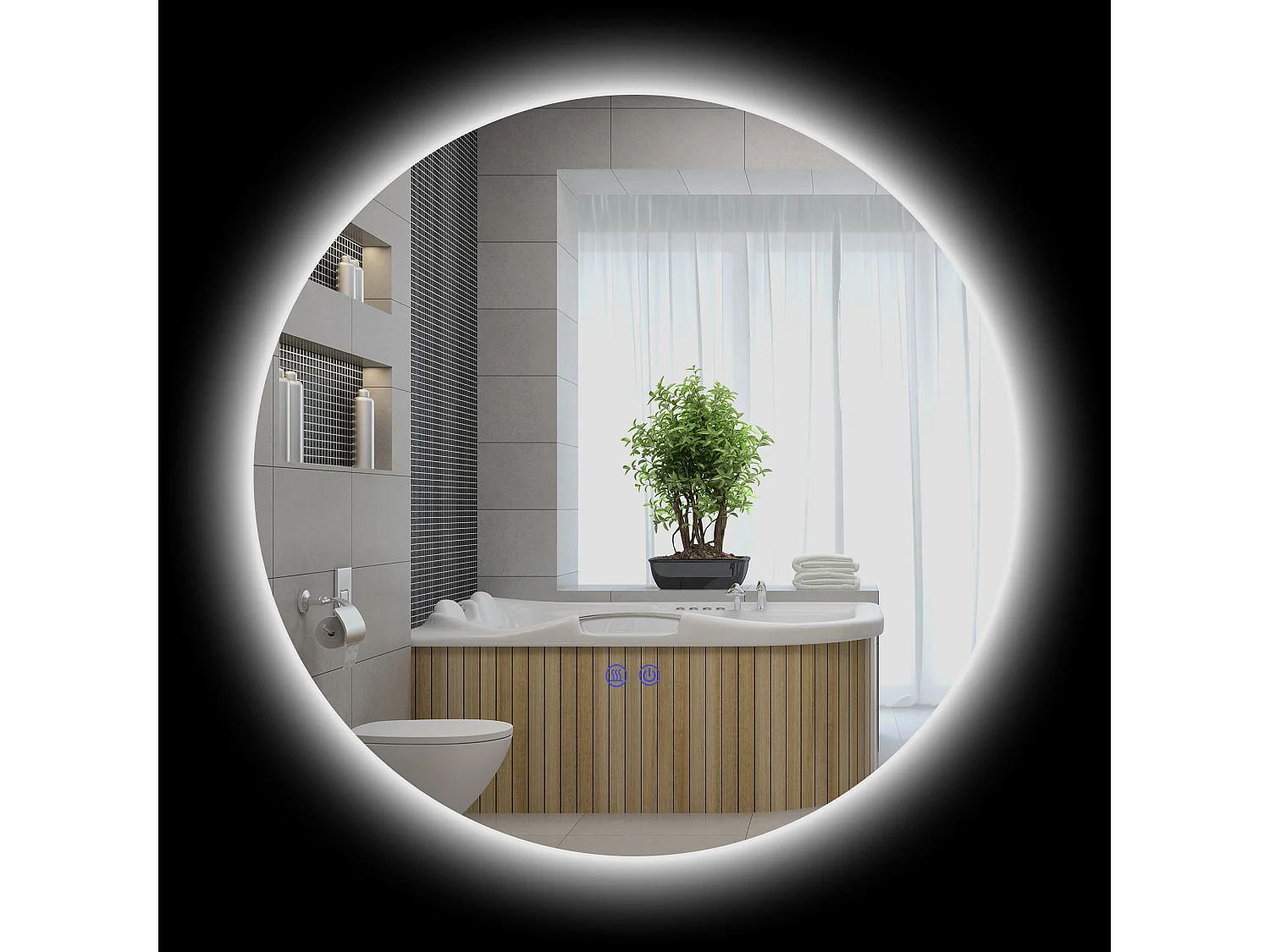 Miroir rond lumineux LED de salle de bain 60 cm avec éclairage interrupteur tactile système antibuée miroir mural LED à luminosité réglable 29 W gris