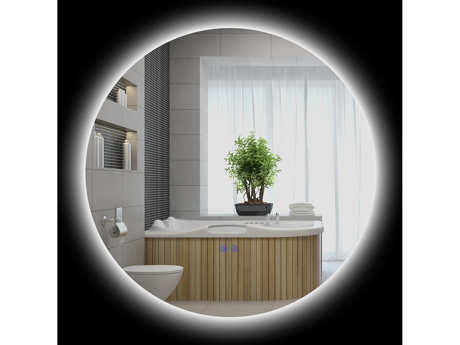 Miroir rond lumineux LED de salle de bain 70 cm avec éclairage interrupteur tactile système antibuée miroir mural LED à luminosité réglable 35 W gris