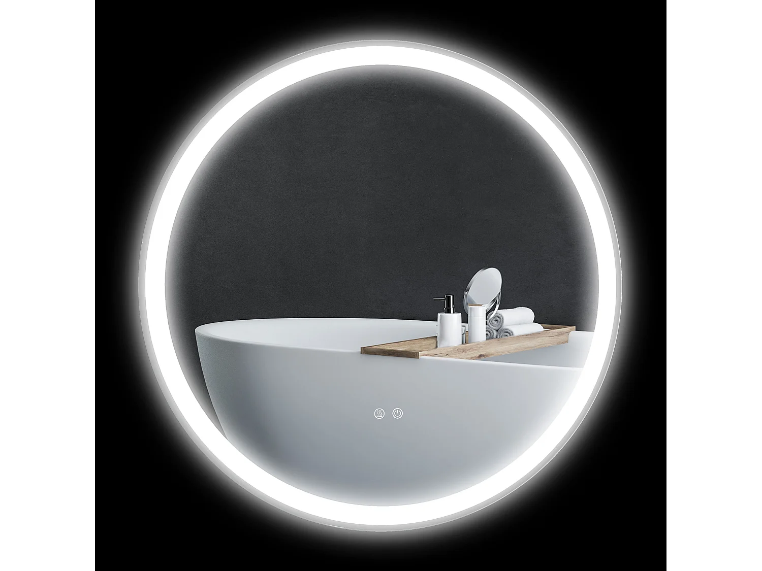 Miroir rond lumineux LED de salle de bain Ø 80 cm mural avec éclairage 3 couleurs interrupteur tactile système antibuée 46W blanc argent
