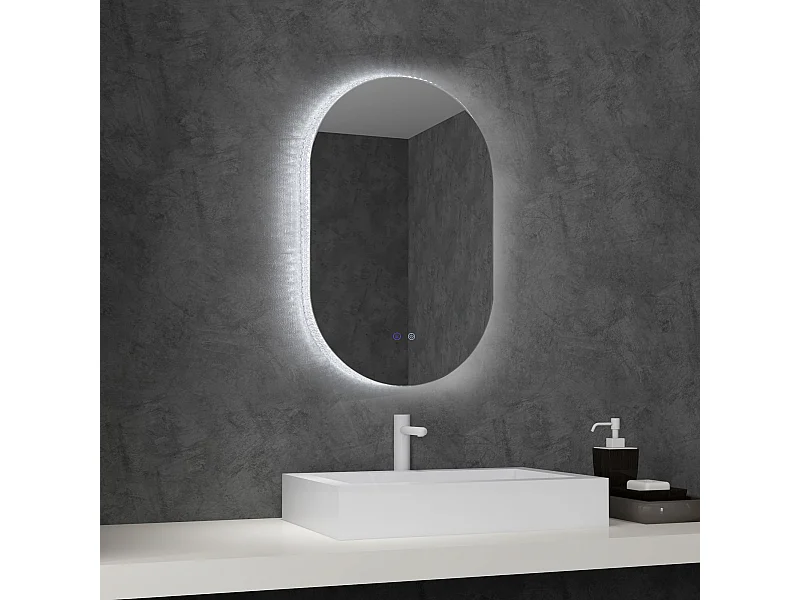 Miroir ovale mural lumineux LED de salle de bain - 81 x 51 cm - avec 3 couleurs, luminosité réglable interrupteur tactile système antibuée transparent