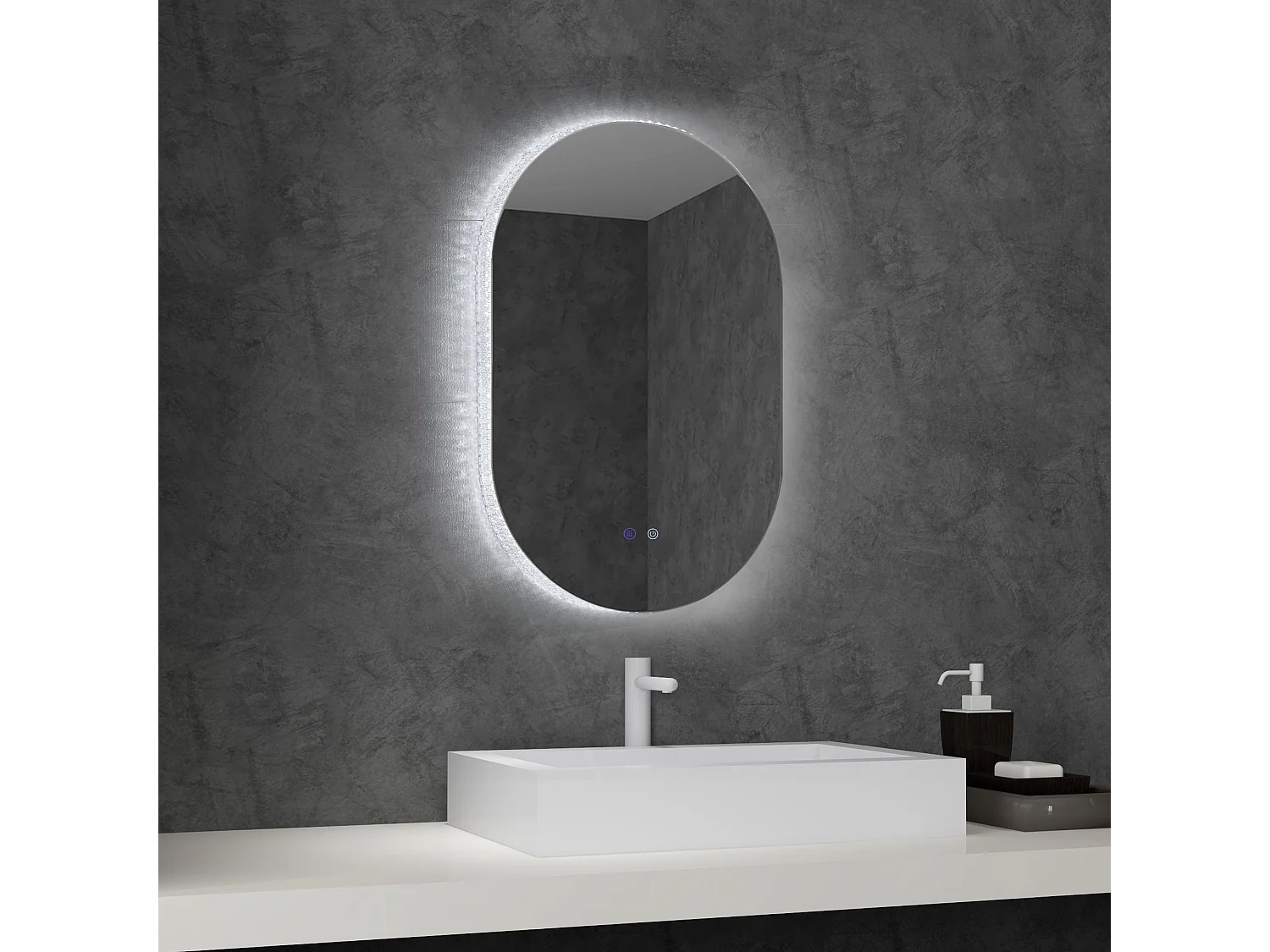 Miroir ovale mural lumineux LED de salle de bain - 81 x 51 cm - avec 3 couleurs, luminosité réglable interrupteur tactile système antibuée transparent