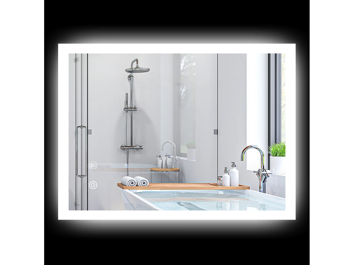 Miroir mural lumineux LED de salle de bain - 70L x 50l cm - avec 3 couleurs, luminosité réglable interrupteur tactile système antibuée transparent