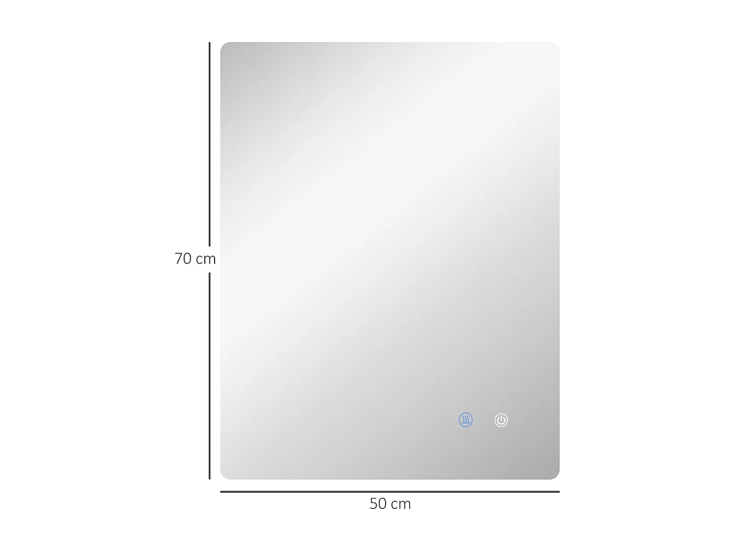 Miroir rectangulaire mural lumineux LED de salle de bain - 70 x 50 cm - avec 3 couleurs, luminosité réglable interrupteur tactile système antibuée blanc transparent