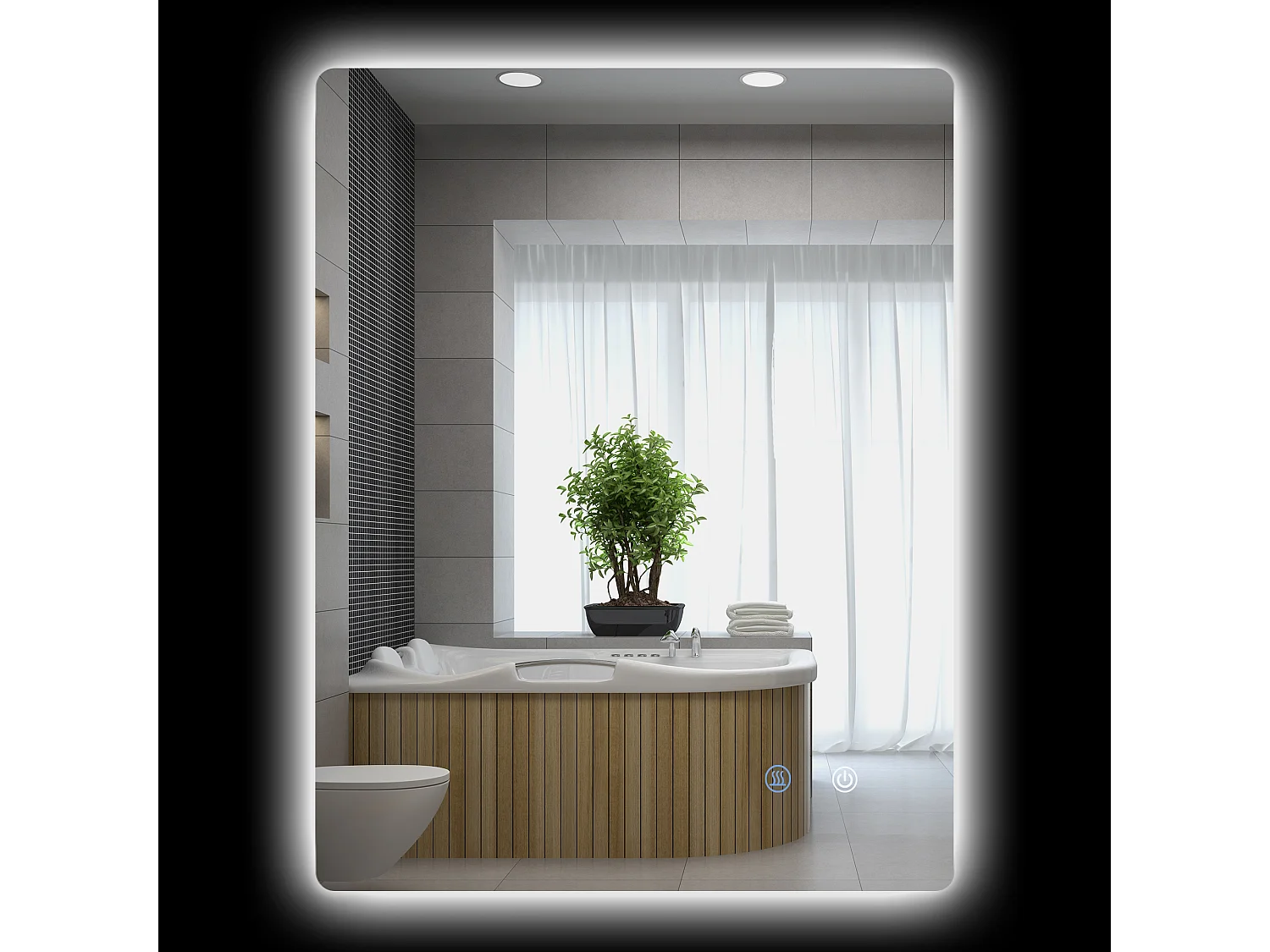 Miroir rectangulaire mural lumineux LED de salle de bain - 70 x 50 cm - avec 3 couleurs, luminosité réglable interrupteur tactile système antibuée blanc transparent