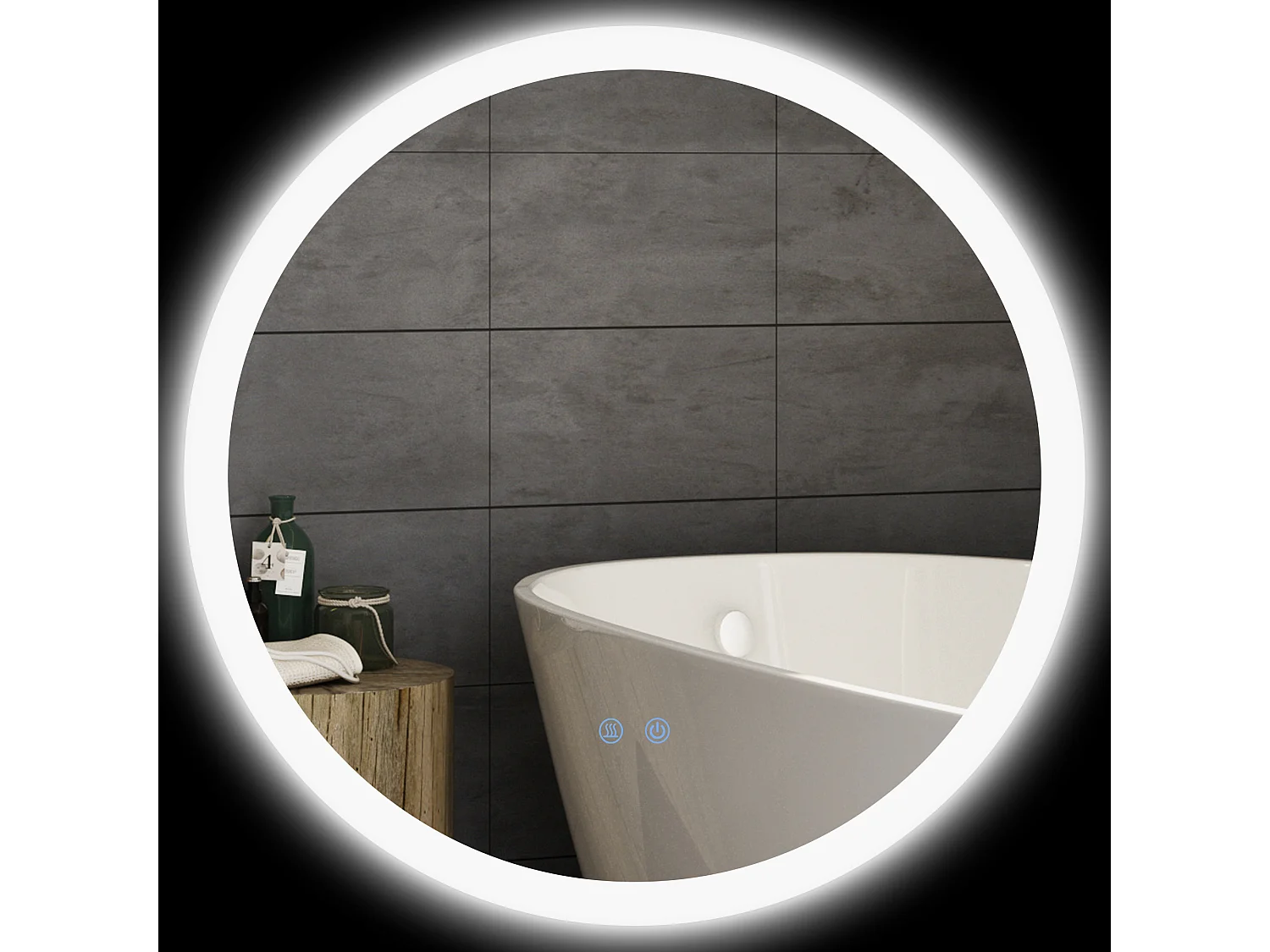 Miroir rond lumineux LED de salle de bain Ø 60 cm mural avec éclairage 3 couleurs interrupteur tactile système antibuée 29 W gris