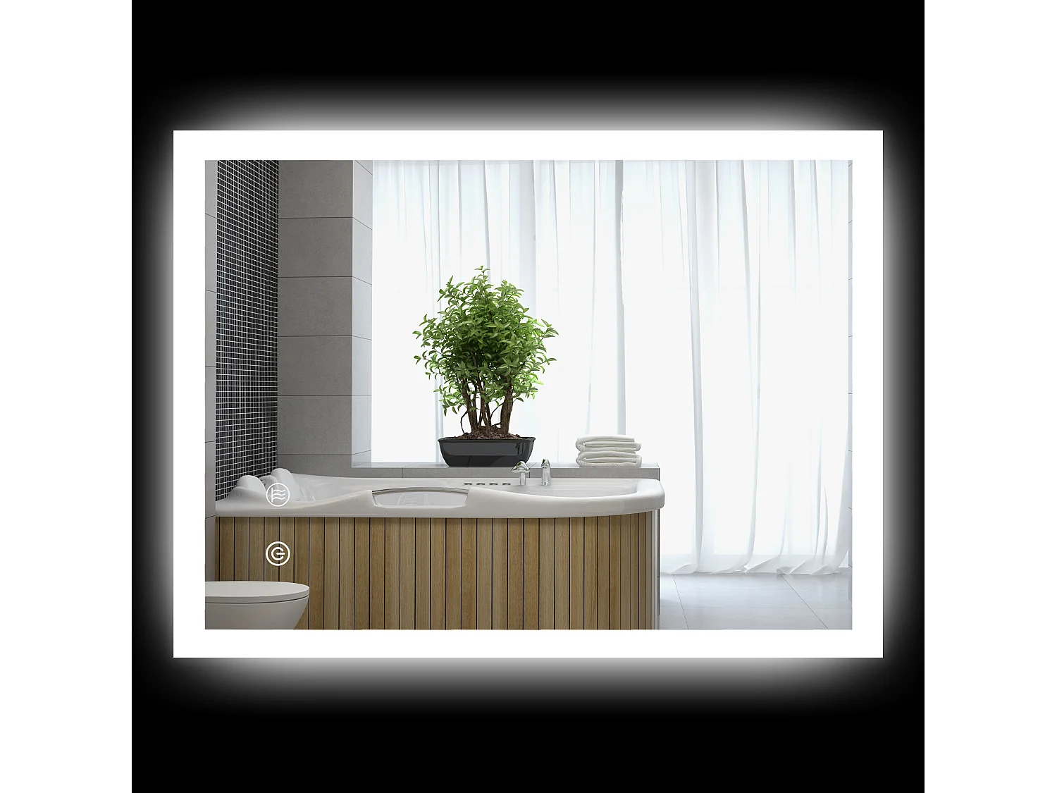 Miroir mural lumineux LED de salle de bain - 80 x 60 cm - avec 3 couleurs, luminosité réglable interrupteur tactile système antibuée transparent