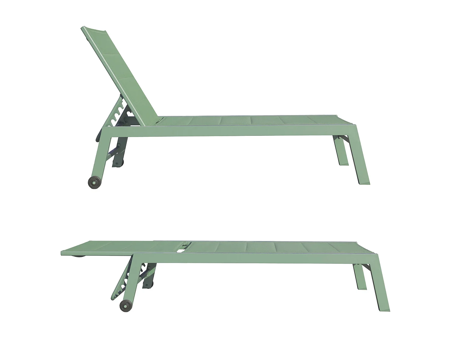 Bain de soleil BARBADOS en textilène vert sauge - aluminium vert sauge - HAPPY GARDEN