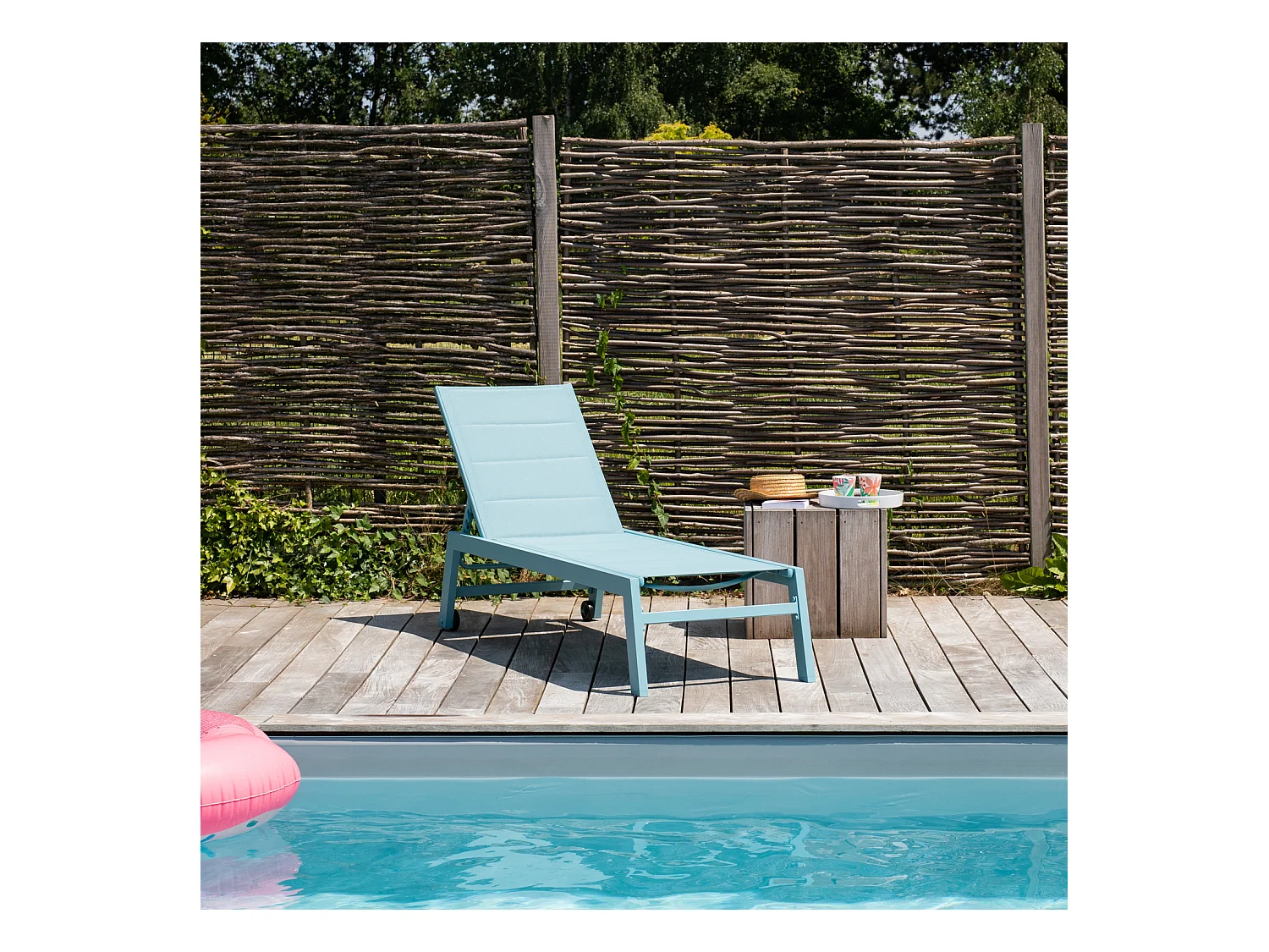 Bain de soleil BARBADOS en textilène bleu clair - aluminium bleu clair - HAPPY GARDEN