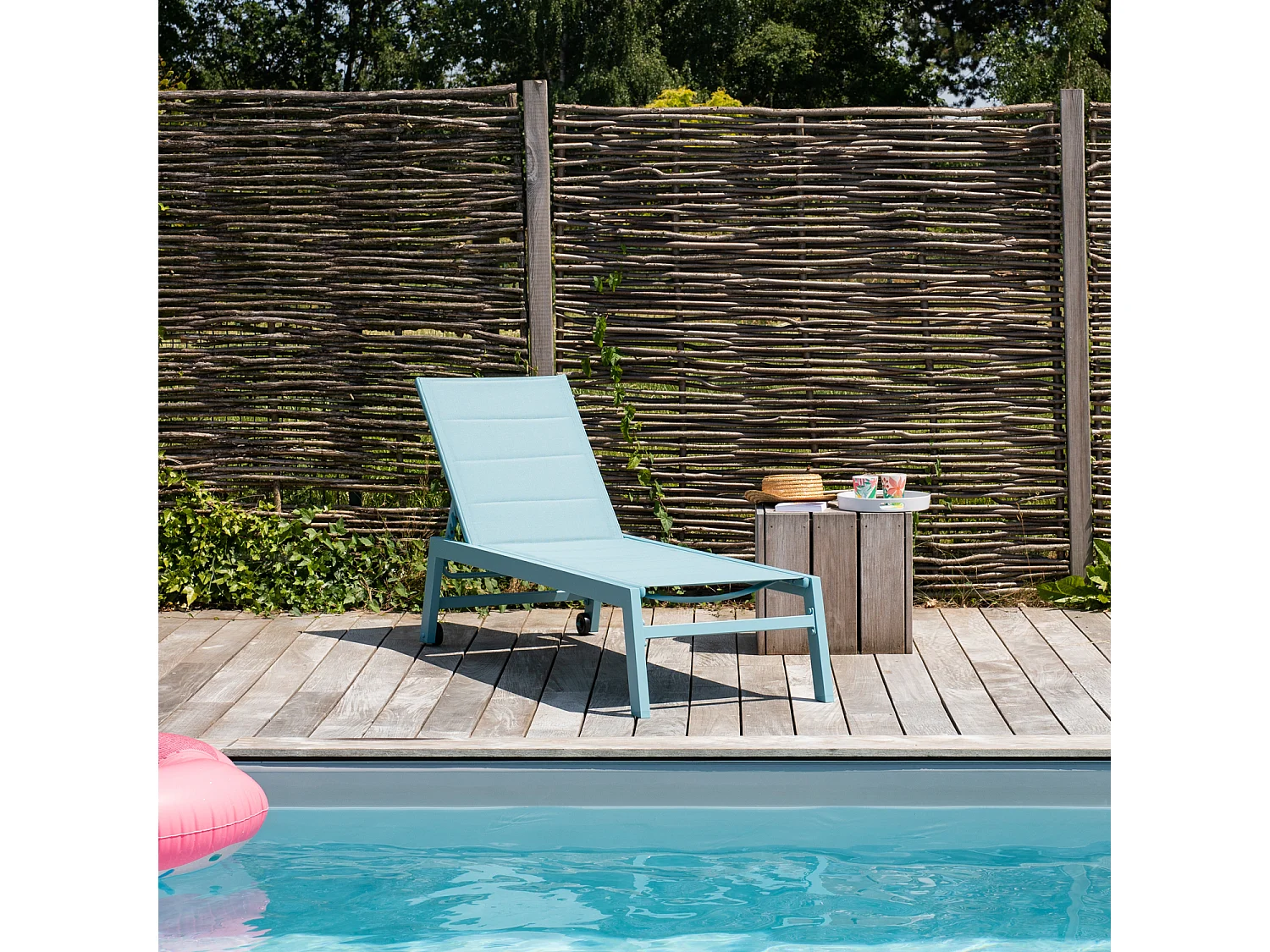 Bain de soleil BARBADOS en textilène bleu clair - aluminium bleu clair - HAPPY GARDEN