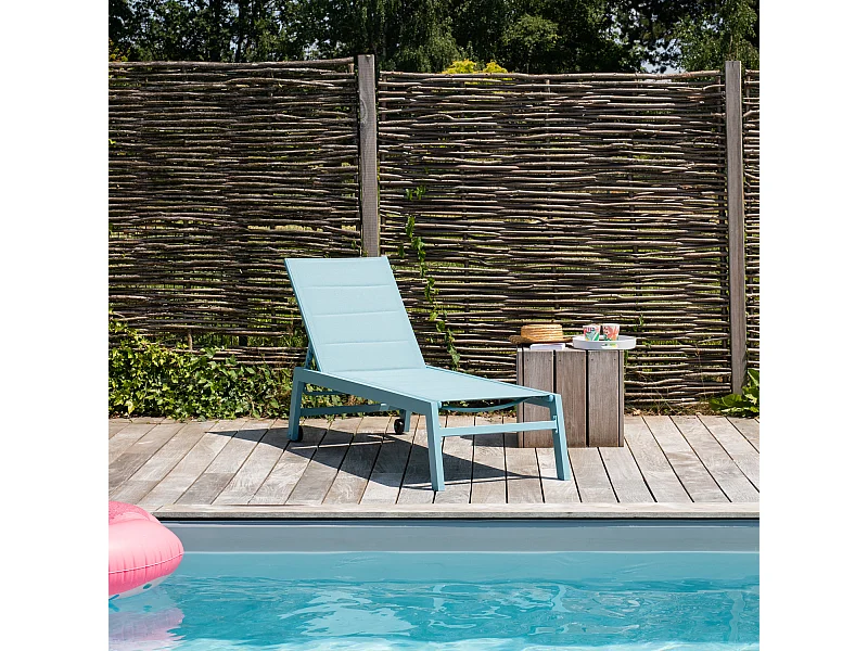 Bain de soleil BARBADOS en textilène bleu clair - aluminium bleu clair - HAPPY GARDEN