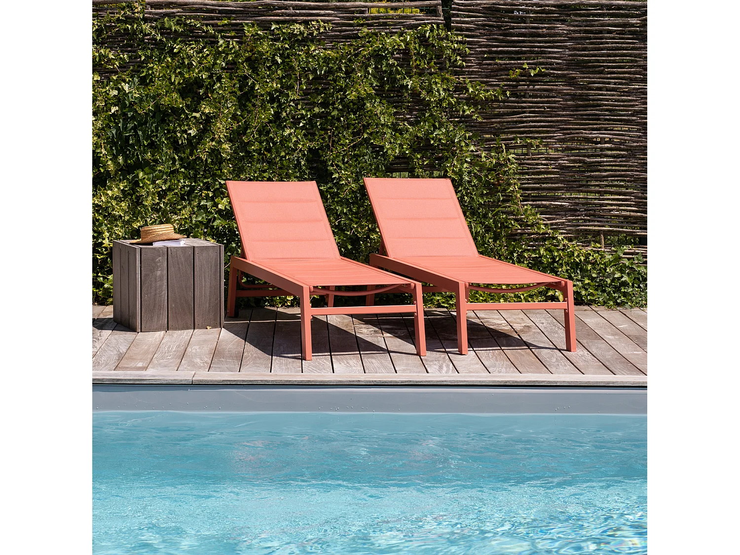 2er Set Sonnenliegen BARBADOS aus Textilene Terracotta - Aluminium Terracotta