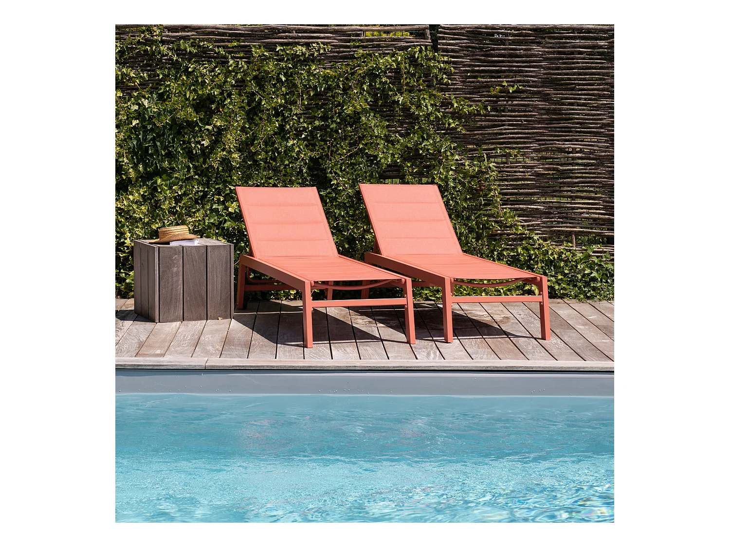 Lot de 2 bains de soleil BARBADOS en textilène terracotta - aluminium terracotta - HAPPY GARDEN