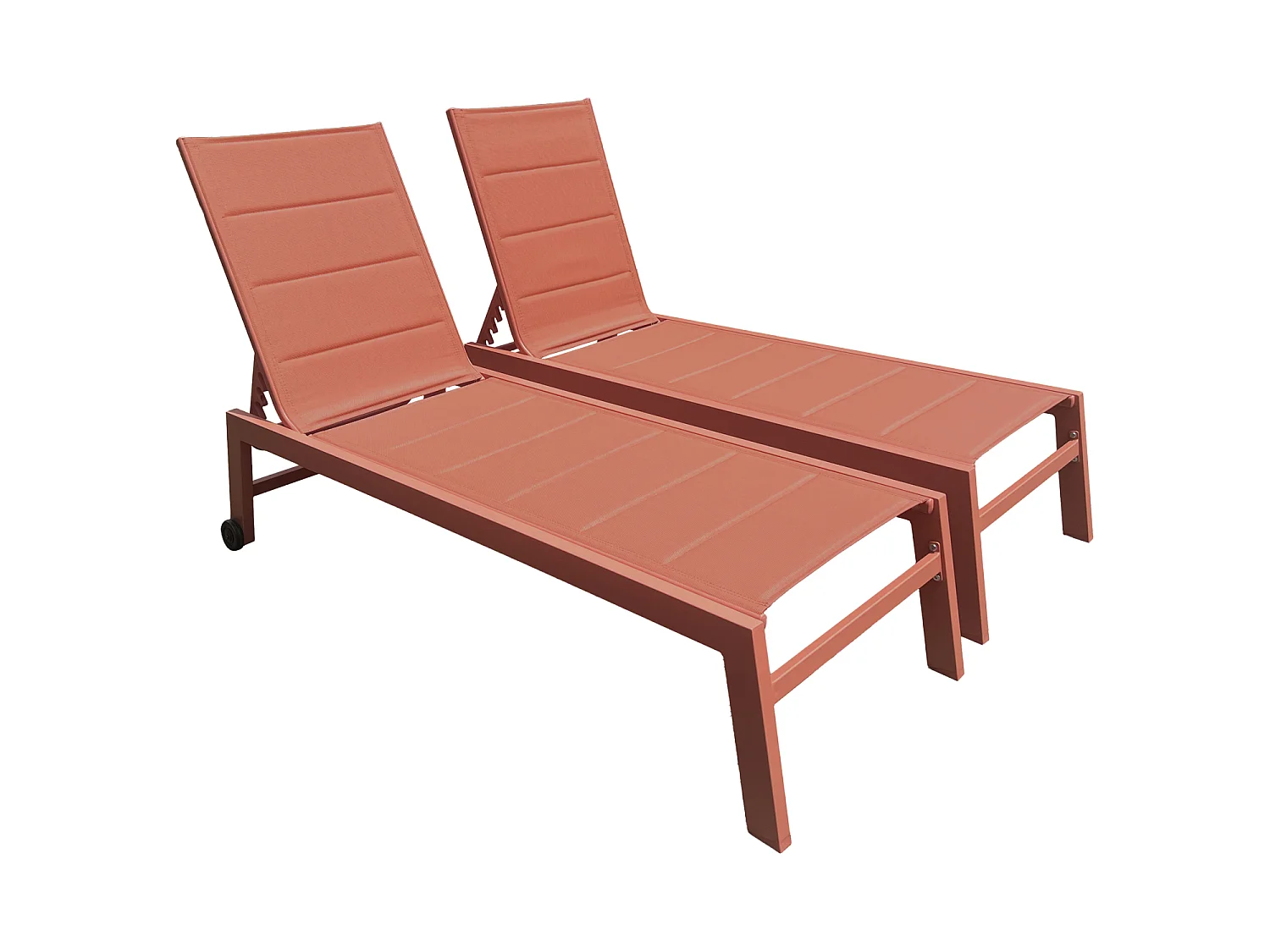 Lot de 2 bains de soleil BARBADOS en textilène terracotta - aluminium terracotta - HAPPY GARDEN