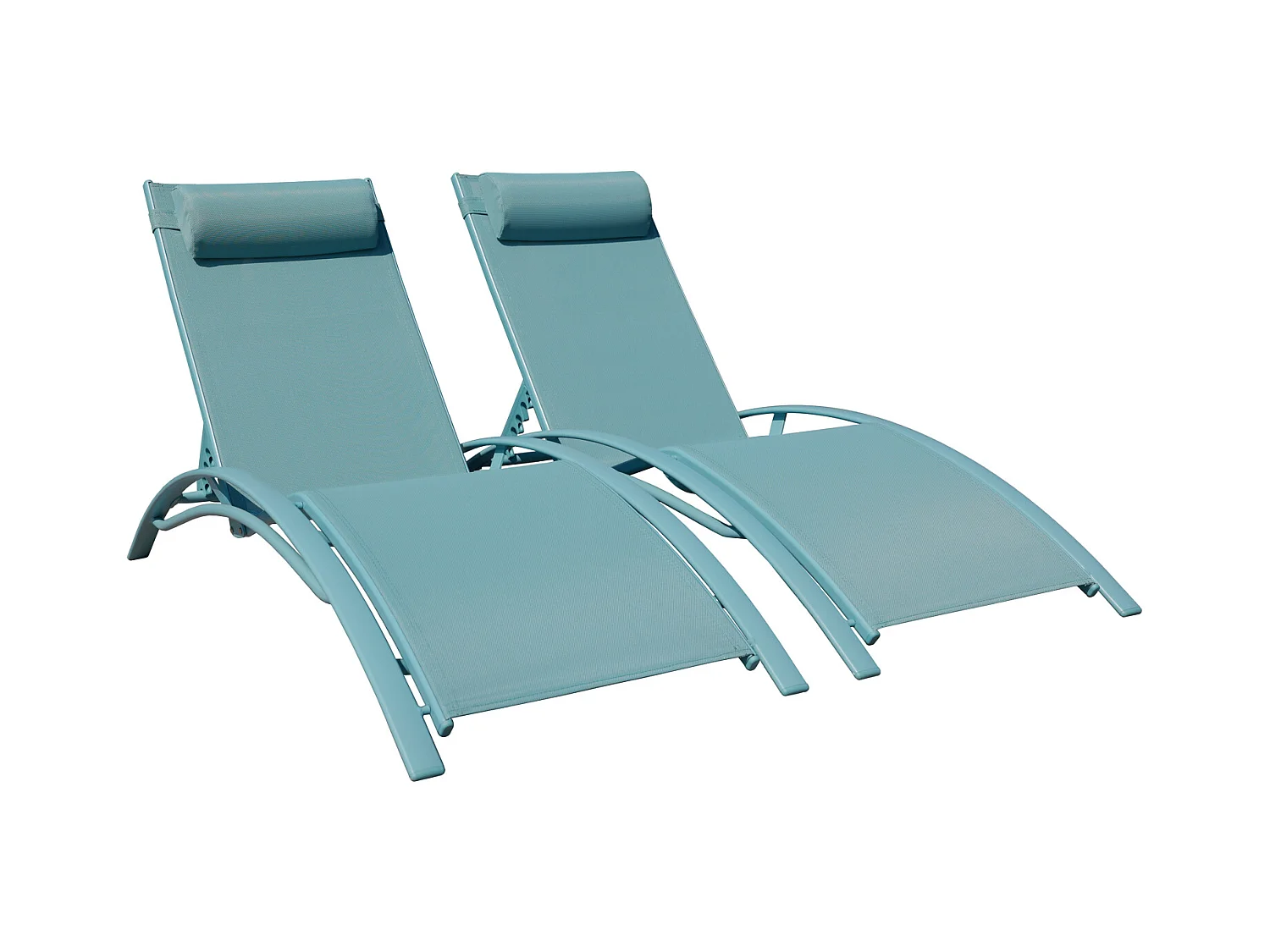 Lot de 2 transats GALAPAGOS en textilène bleu clair - aluminium bleu clair - HAPPY GARDEN