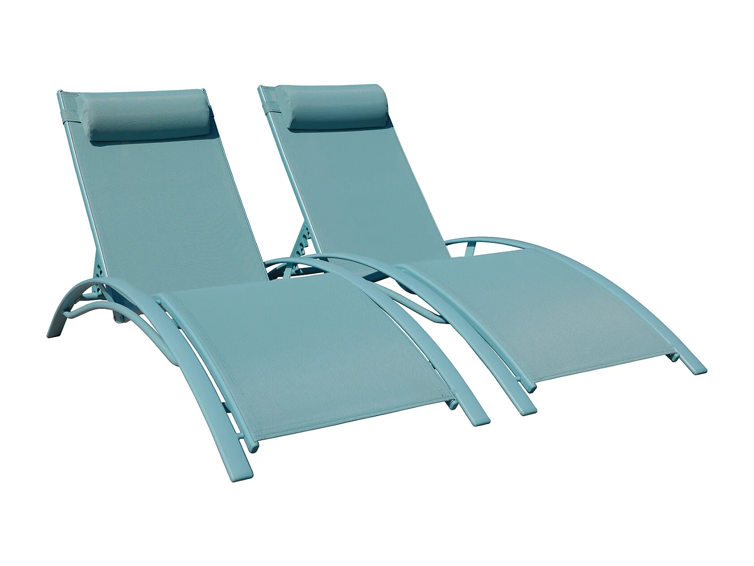 Lot de 2 transats GALAPAGOS en textilène bleu clair - aluminium bleu clair - HAPPY GARDEN