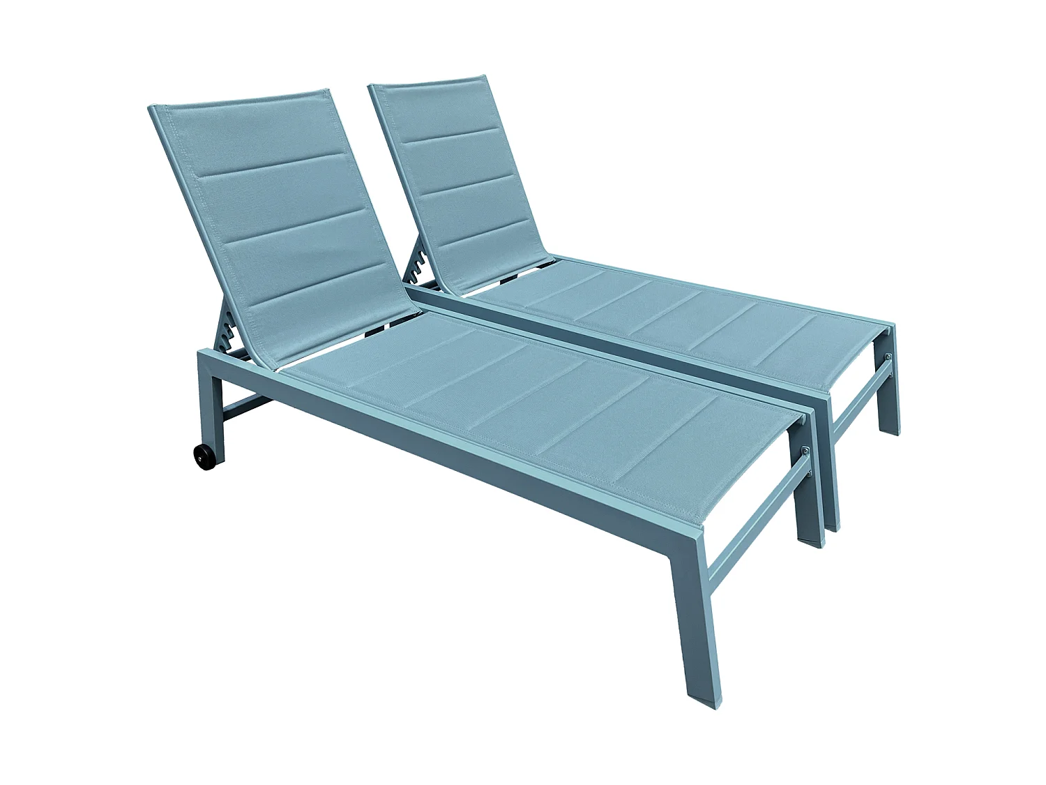 Lot de 2 bains de soleil BARBADOS en textilène bleu clair - aluminium bleu clair - HAPPY GARDEN