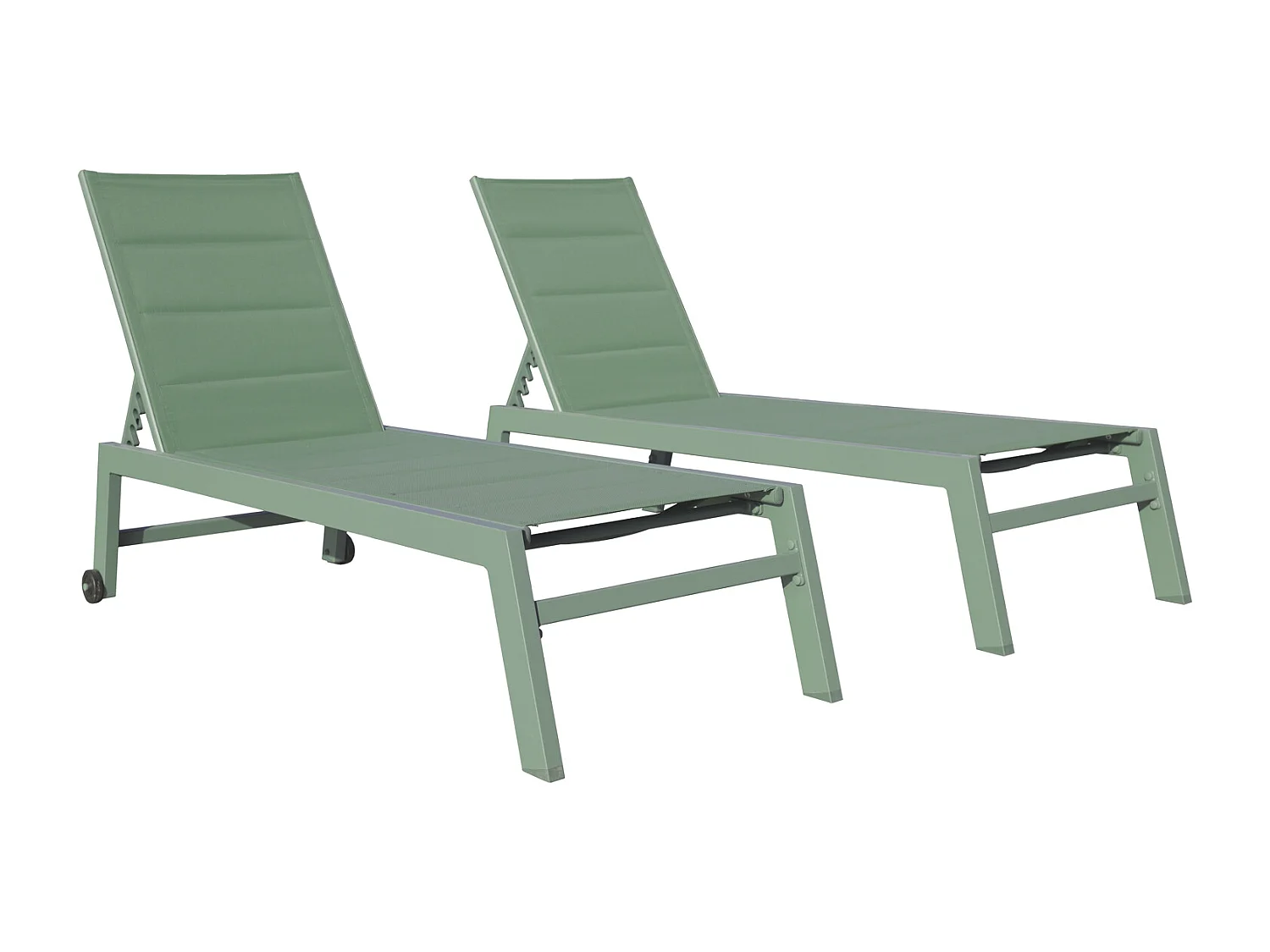 Lote de 2 tumbonas BARBADOS de textileno verde salvia aluminio verde salvia - HAPPY GARDEN