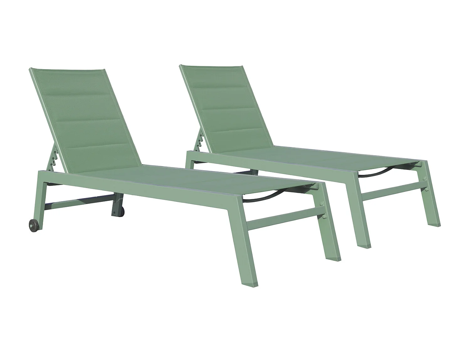 Lot de 2 bains de soleil BARBADOS en textilène vert sauge - aluminium vert sauge - HAPPY GARDEN
