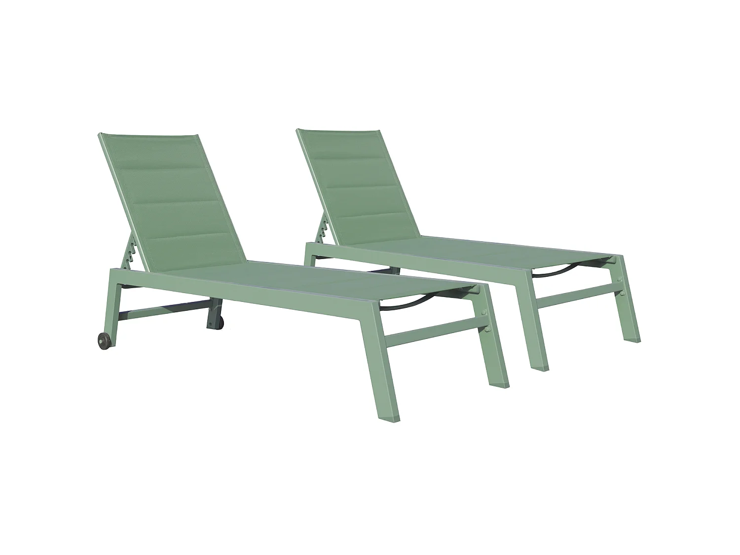 Lot de 2 bains de soleil BARBADOS en textilène vert sauge - aluminium vert sauge - HAPPY GARDEN