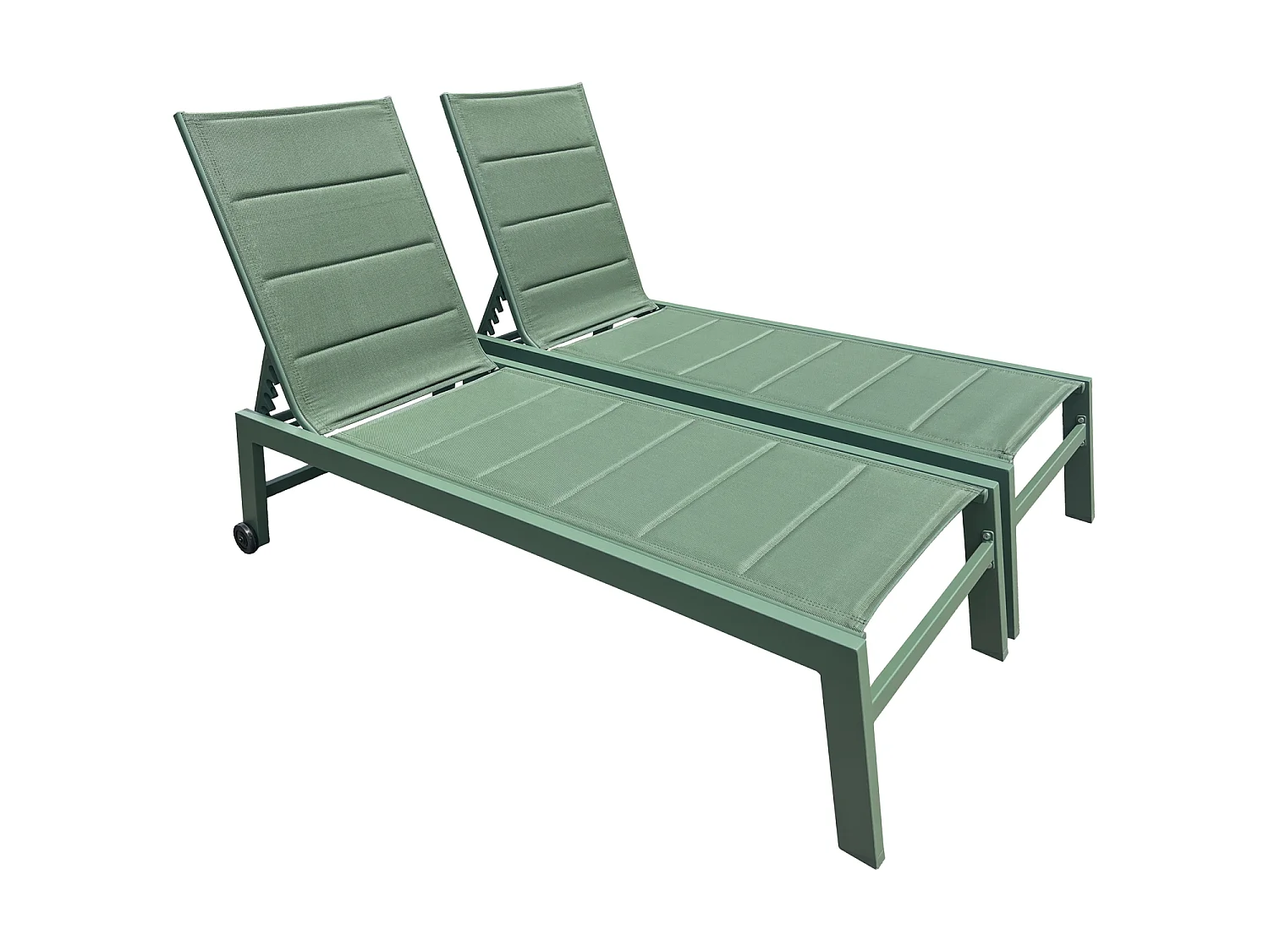 Lot de 2 bains de soleil BARBADOS en textilène vert sauge - aluminium vert sauge - HAPPY GARDEN