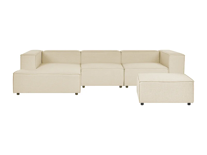 Modul-Ecksofa Leinen beige 3-Sitzer Sofa mit Ottomane Chaiselongue rechts Aprica
