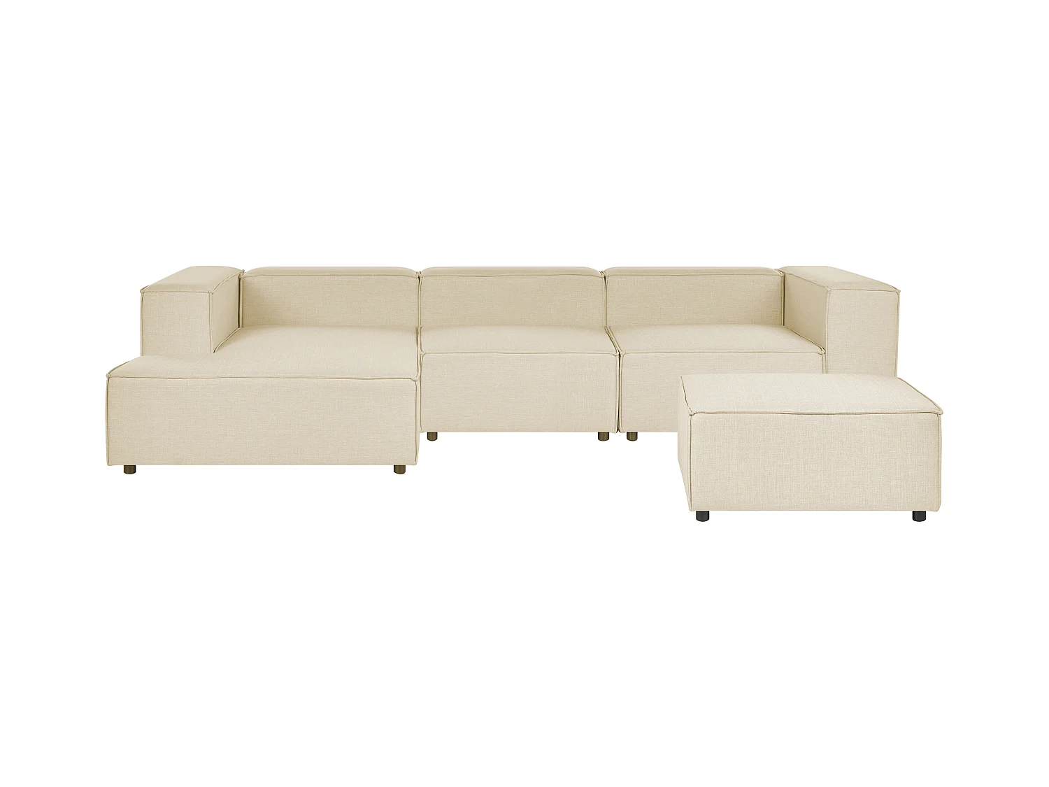 Modul-Ecksofa Leinen beige 3-Sitzer Sofa mit Ottomane Chaiselongue rechts Aprica