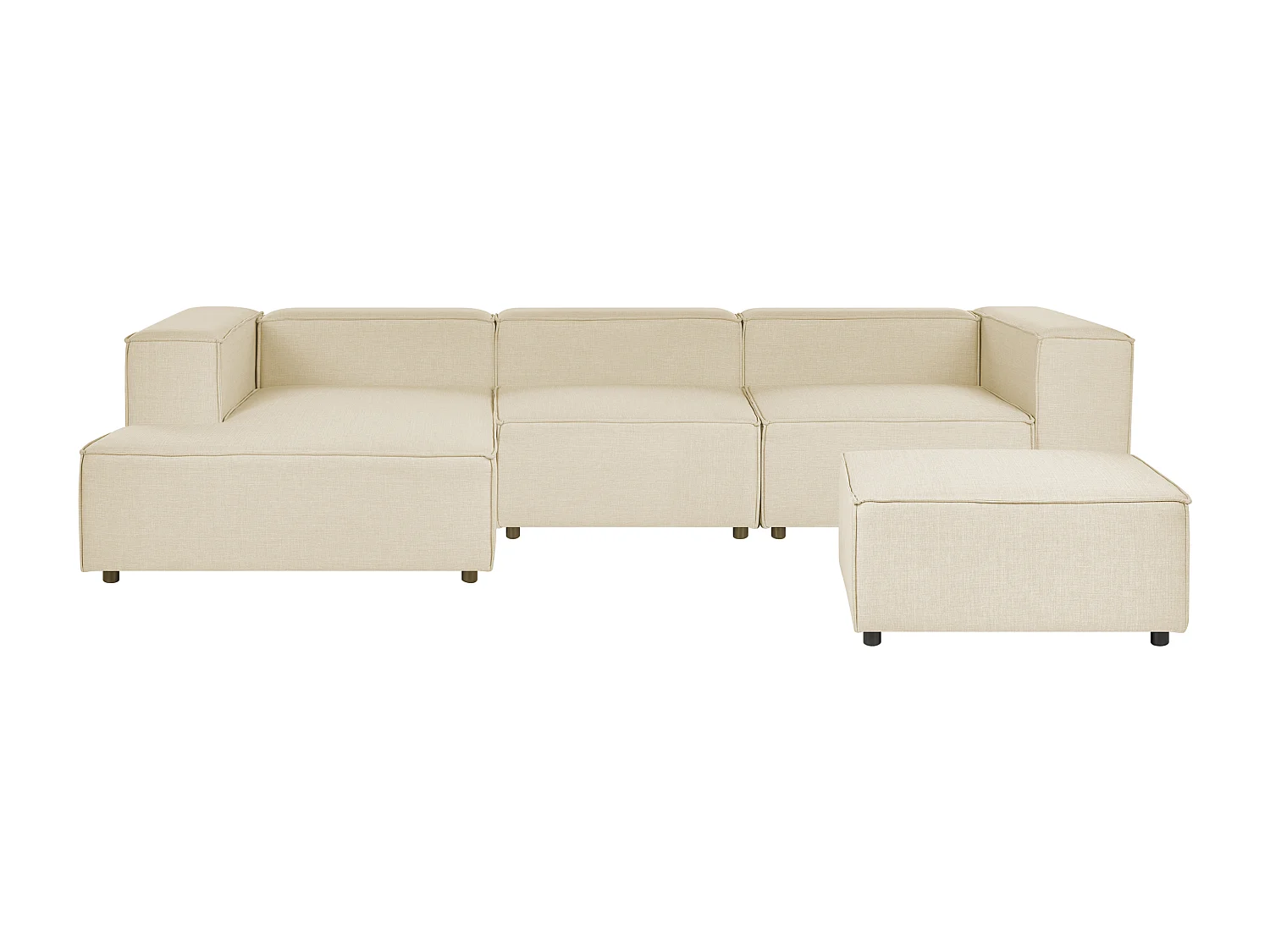 Canapé d'Angle à gauche Modulable avec 3 Places et Pouf en Lin Beige Aprica